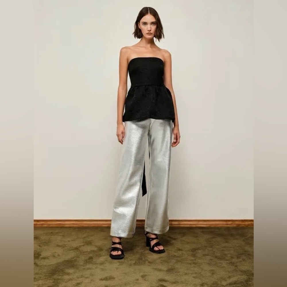 LAAGAM Metallic Wide Leg High‎ Rise Pants NWT Size XXS